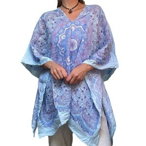 J. McLaughlin 100% Linen VNeck Poncho Caftan Duster Dress Tunic Blue Purple XS/S
